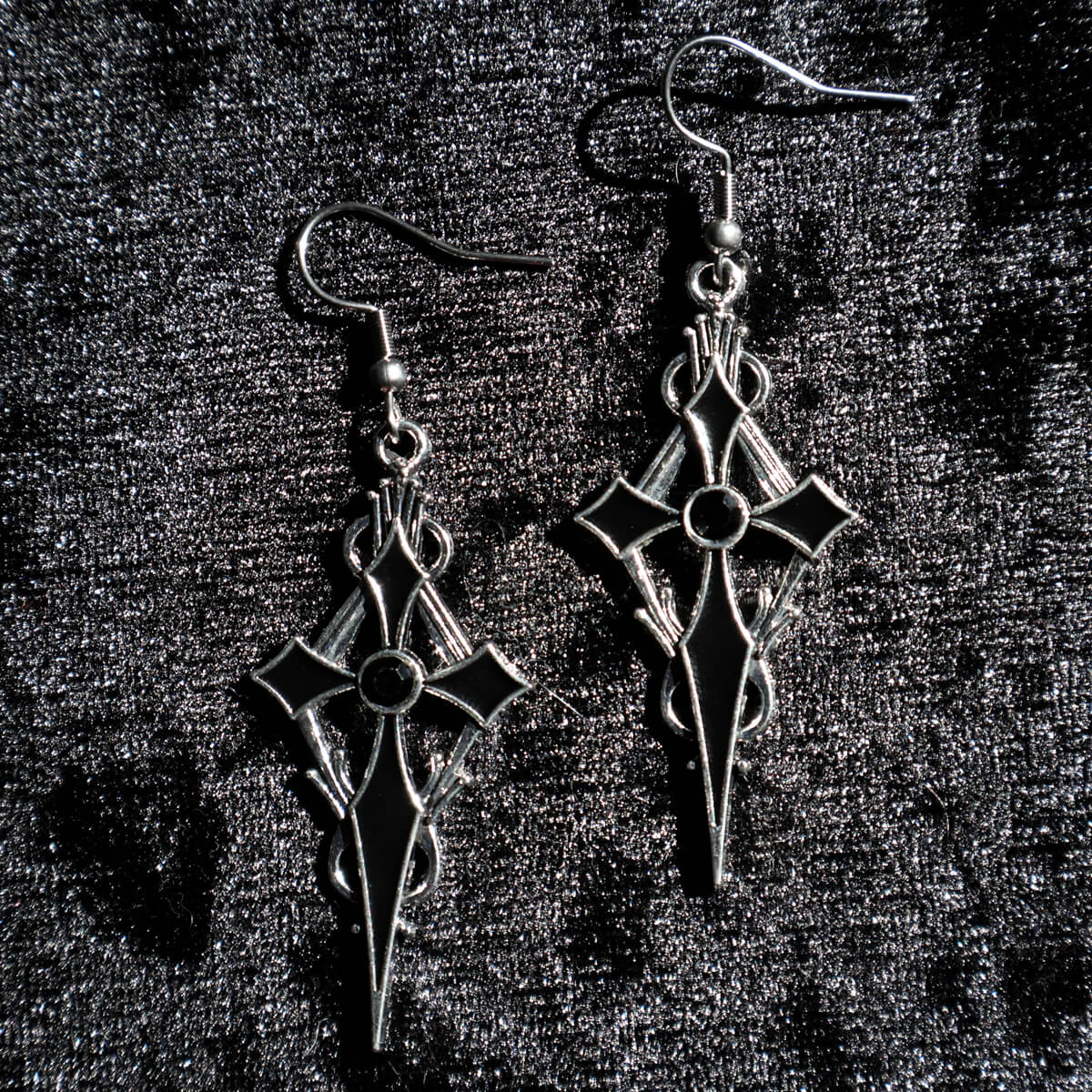 Gothic Cross Black Gem Earrings • Occult Patches & Pins