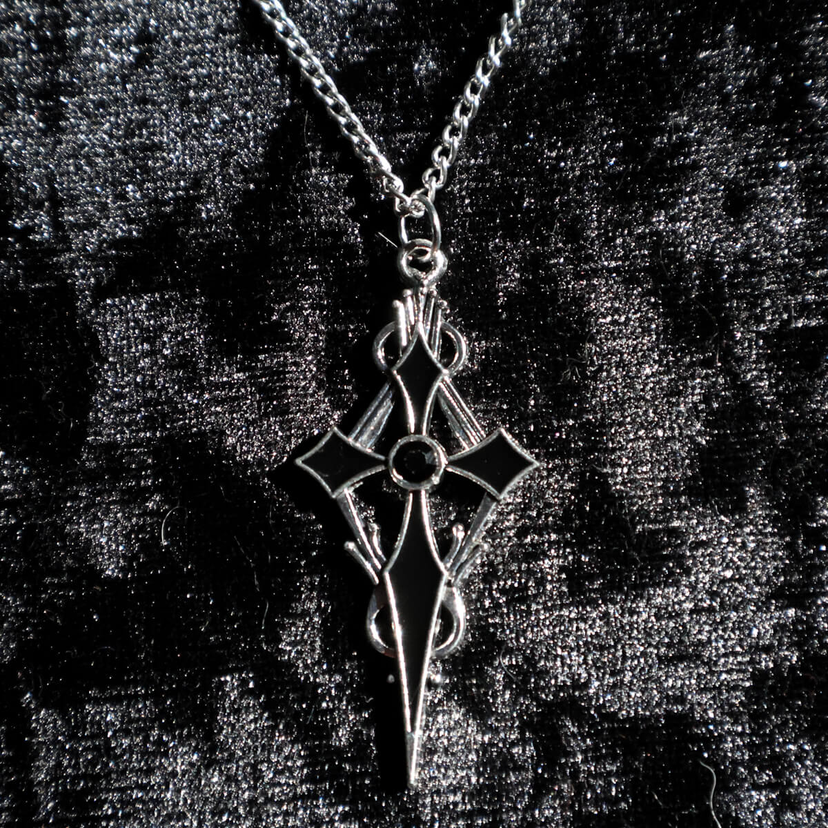 Gothic Cross Black Gem Necklace • Occult Patches & Pins