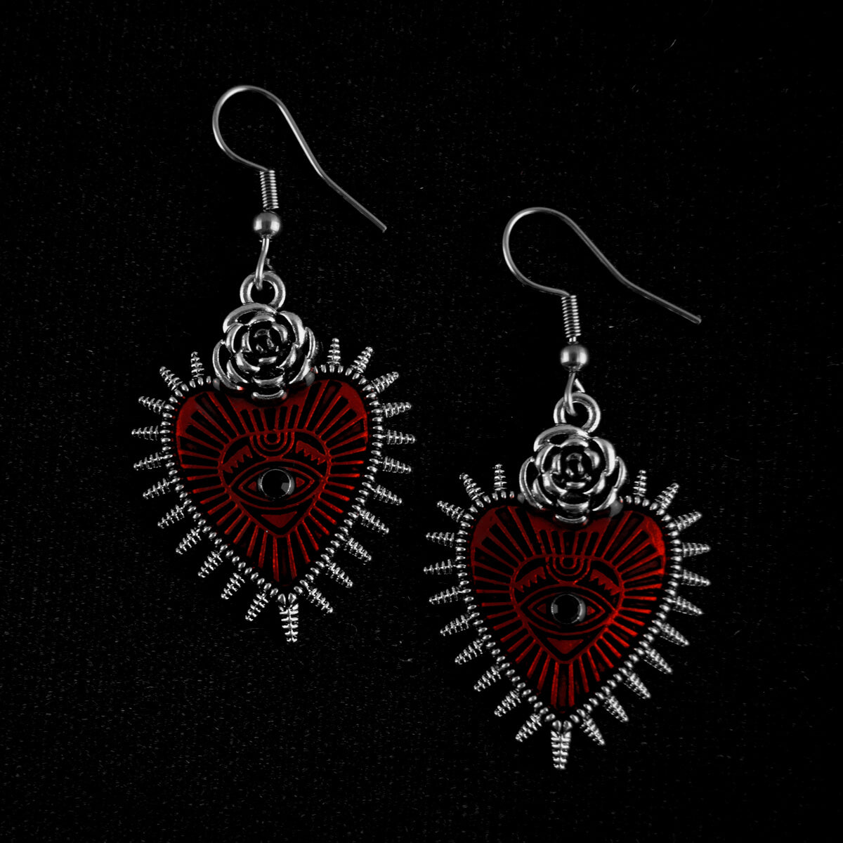 Red Sacred Heart Earrings • Occult Patches & Pins