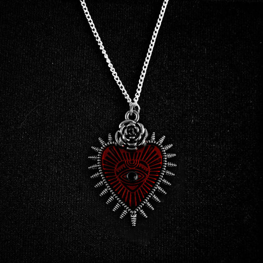 Red Sacred Heart Necklace • Occult Patches & Pins