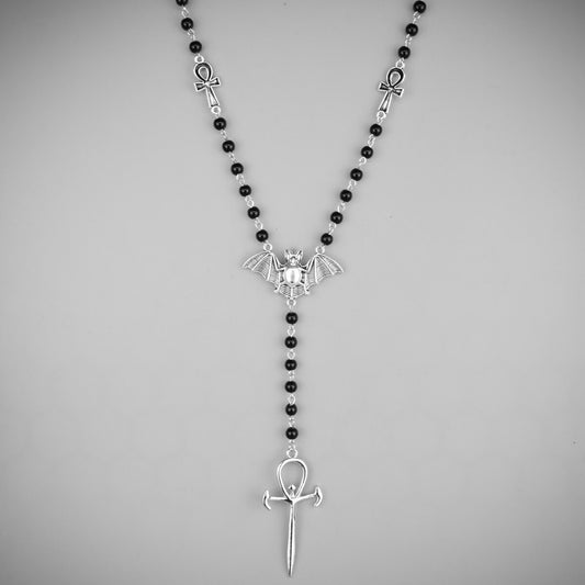 Bat & Ankh Rosary Necklace | Occult Patches & Pins