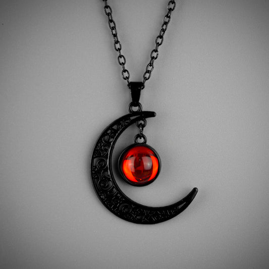 Black Moon & Red Gem Necklace | Occult Patches & Pins