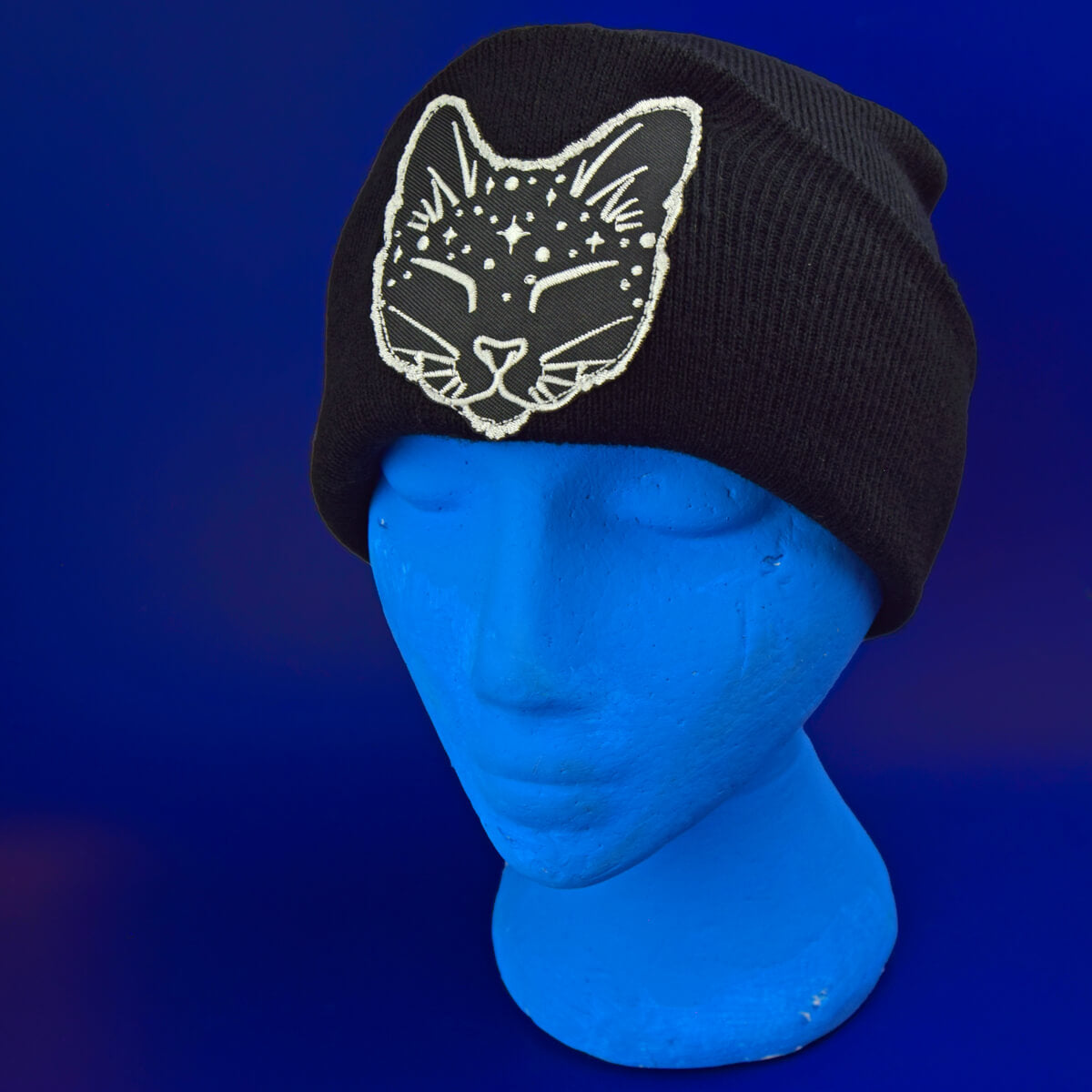 Cosmic Cat Patch Black Beanie