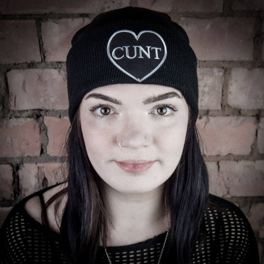 Cunt Black Heart Black Beanie | Occult Patches & Pins