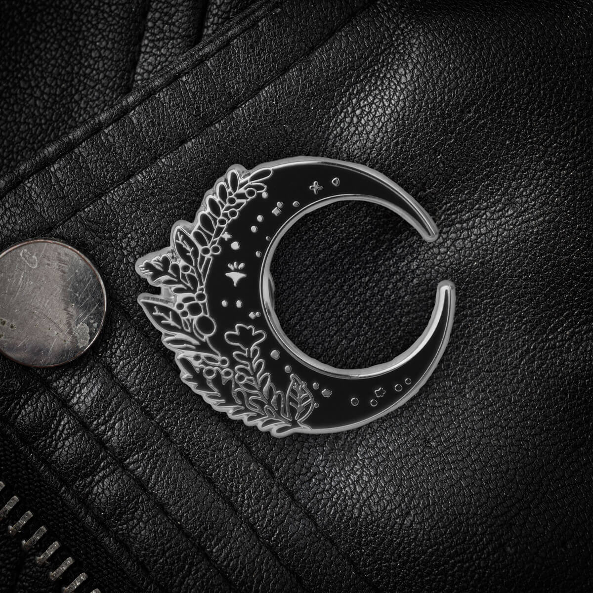 Floral Moon Black Enamel Pin ⛧ Occult Patches & Pins