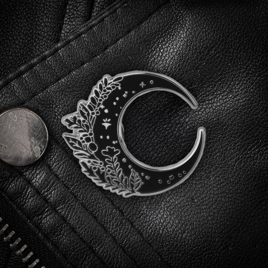 Floral Moon Black Enamel Pin ⛧ Occult Patches & Pins