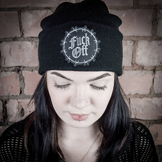 Fuck Off Gothic Black Beanie | Occult Patches & Pins