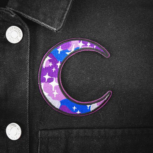 Purple Galaxy Crescent Moon Patch | Occult Patches & Pins