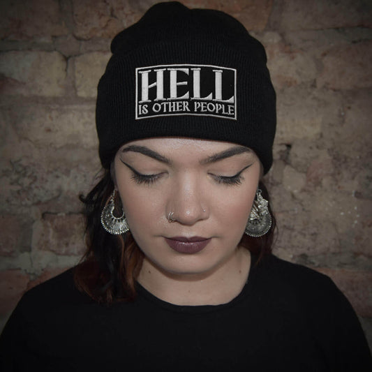 Hell Is Other People Patch Black Beanie | Occult Patches & Pins