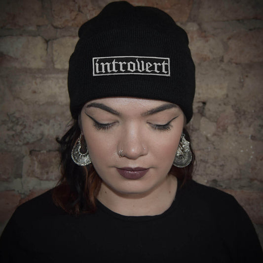 Introvert Gothic Patch Black Beanie | Occult Patches & Pins