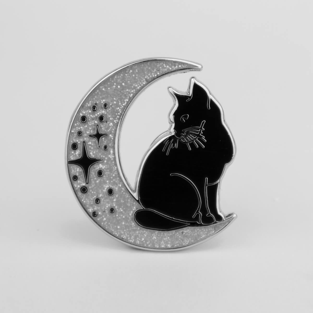 Cat on Glitter Moon Enamel Pin