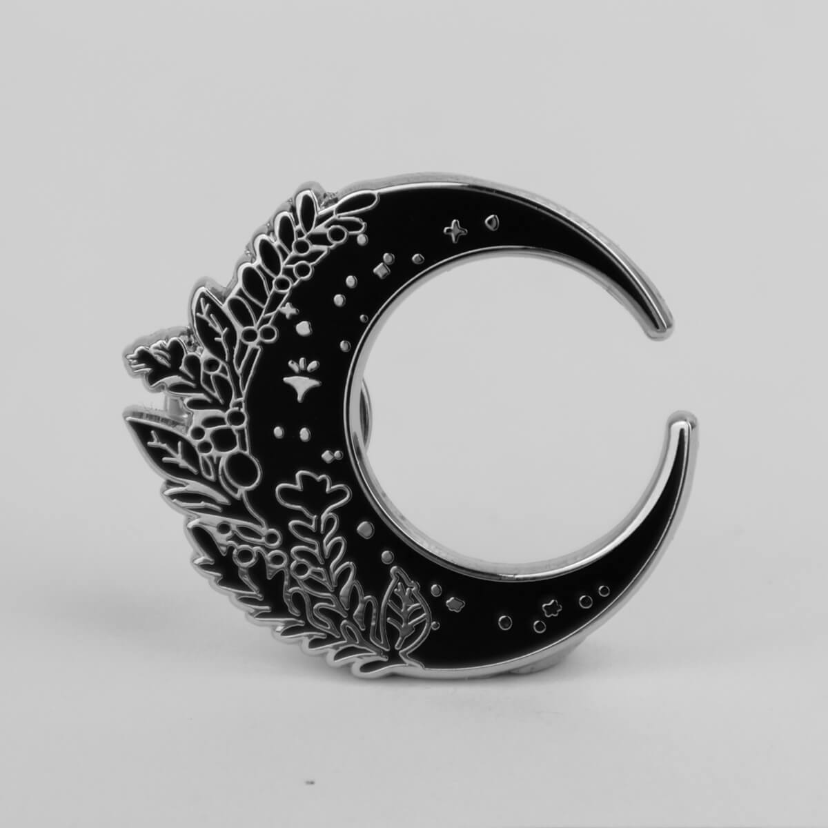 Floral Moon Black Enamel Pin
