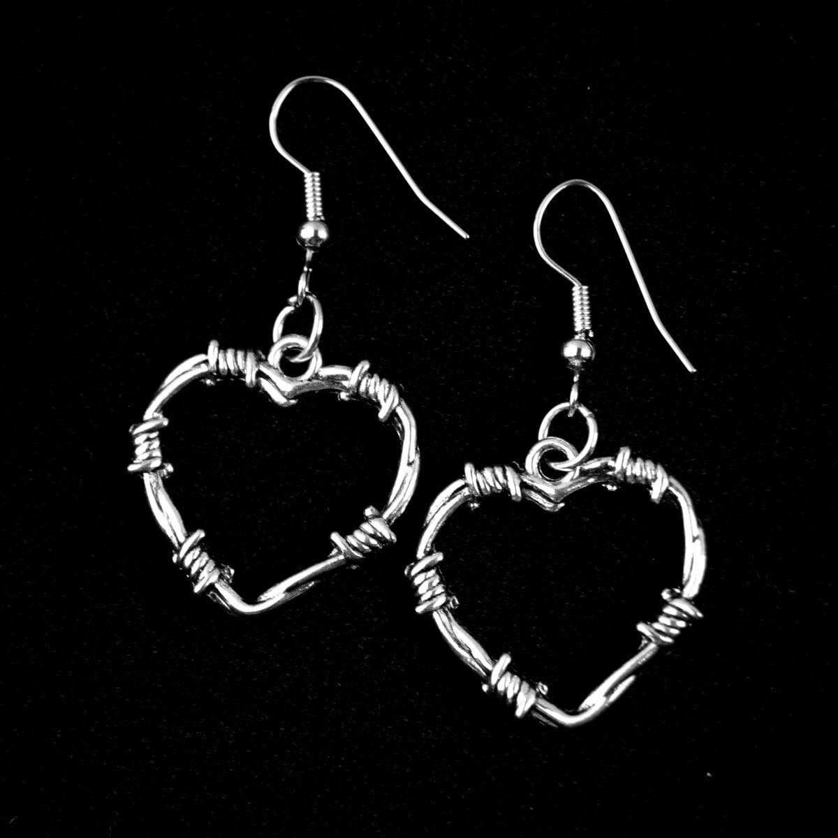 Small Barbed Wire Heart Earrings | Occult Patches & Pins