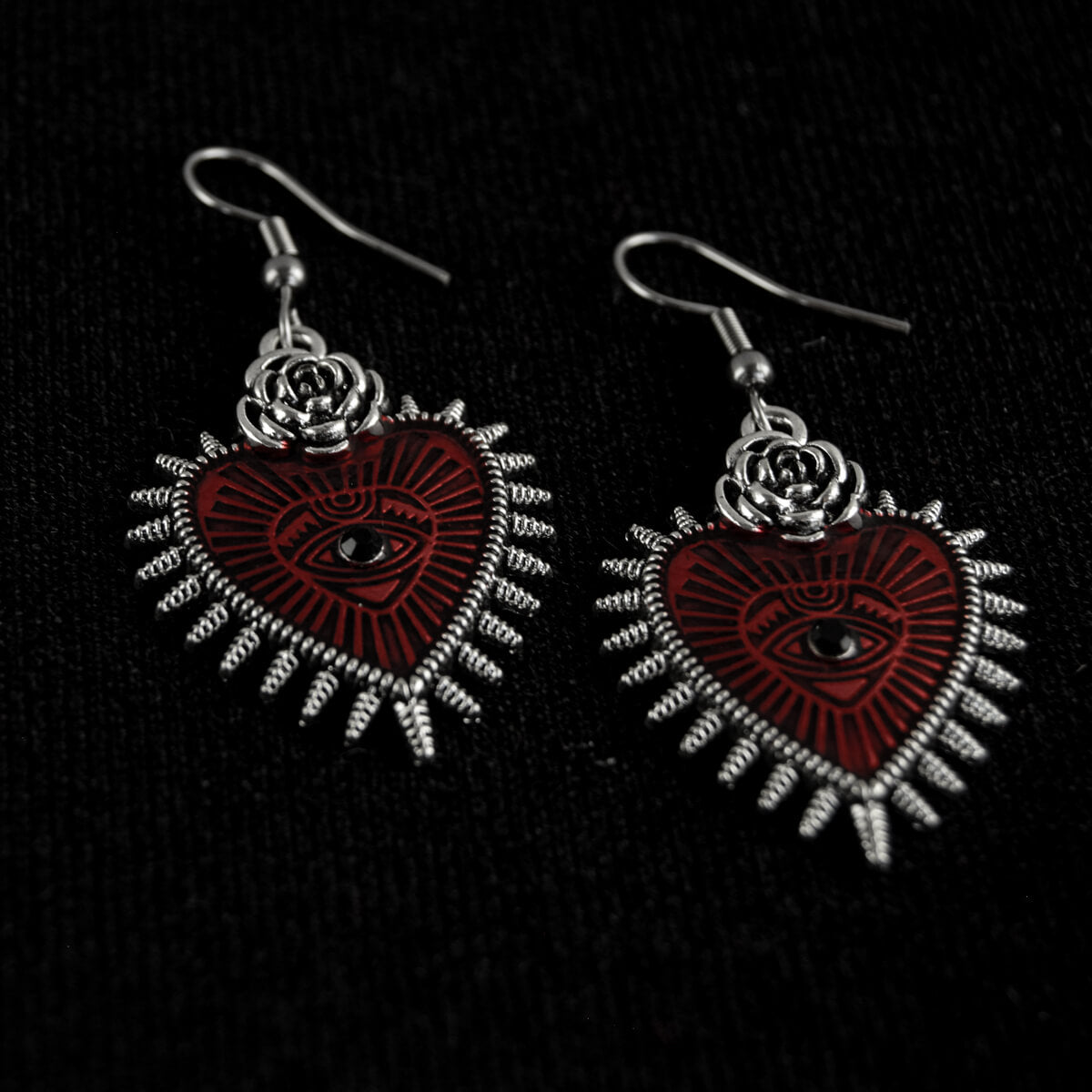 Red Sacred Heart Earrings • Occult Patches & Pins