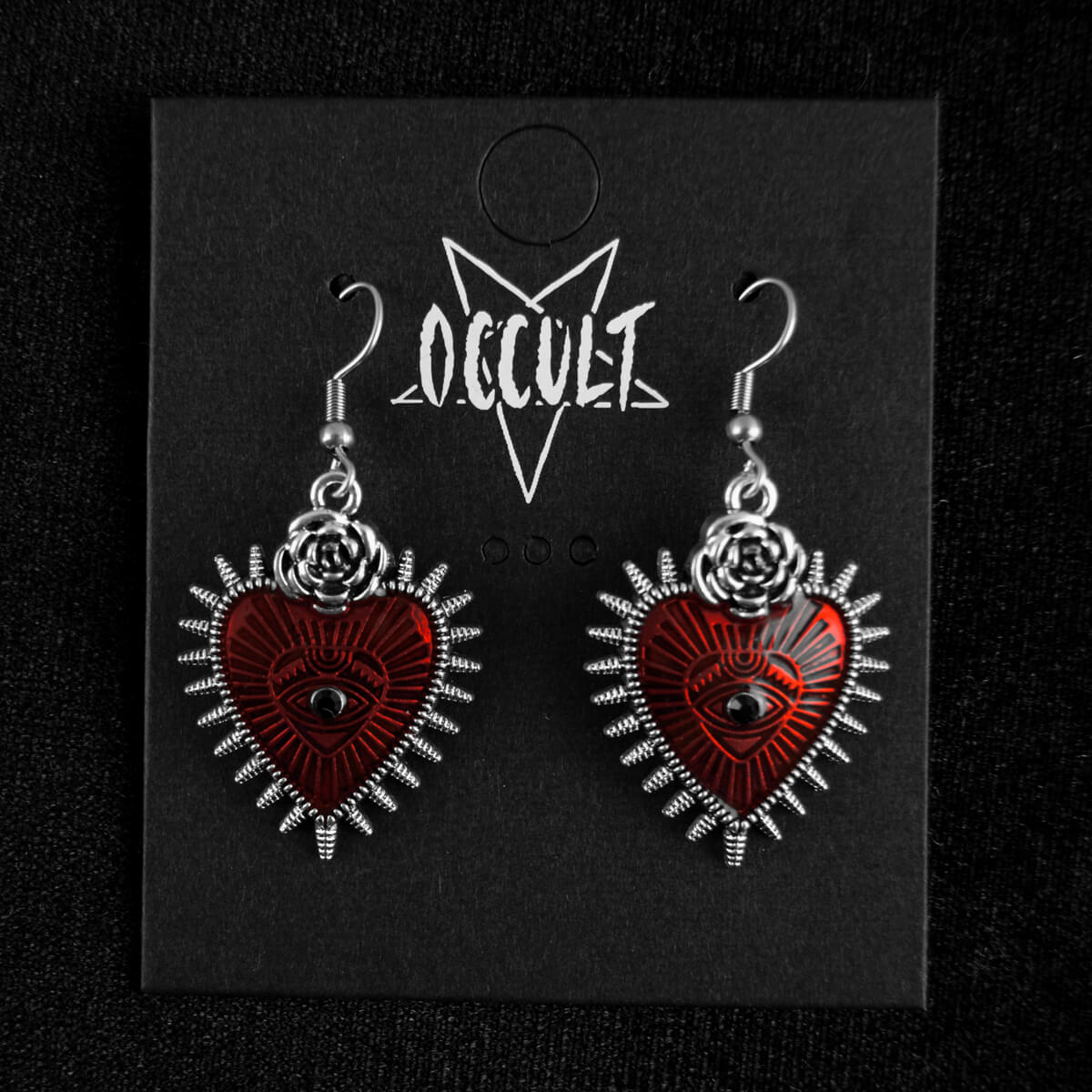 Red Sacred Heart Earrings • Occult Patches & Pins