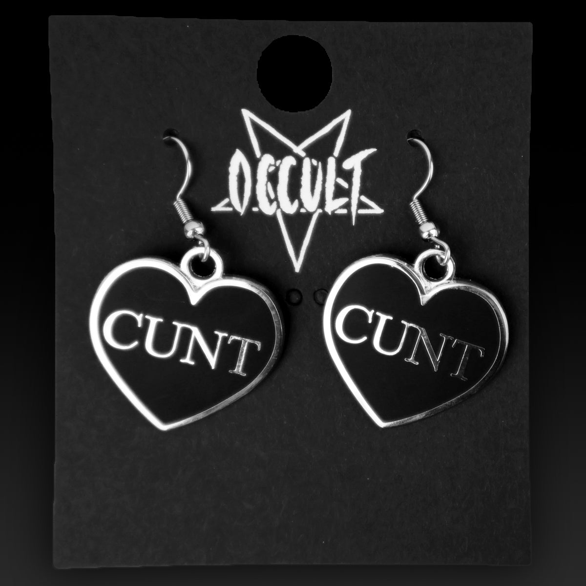 Cunt Black Heart Earrings - Occult Patches & Pins