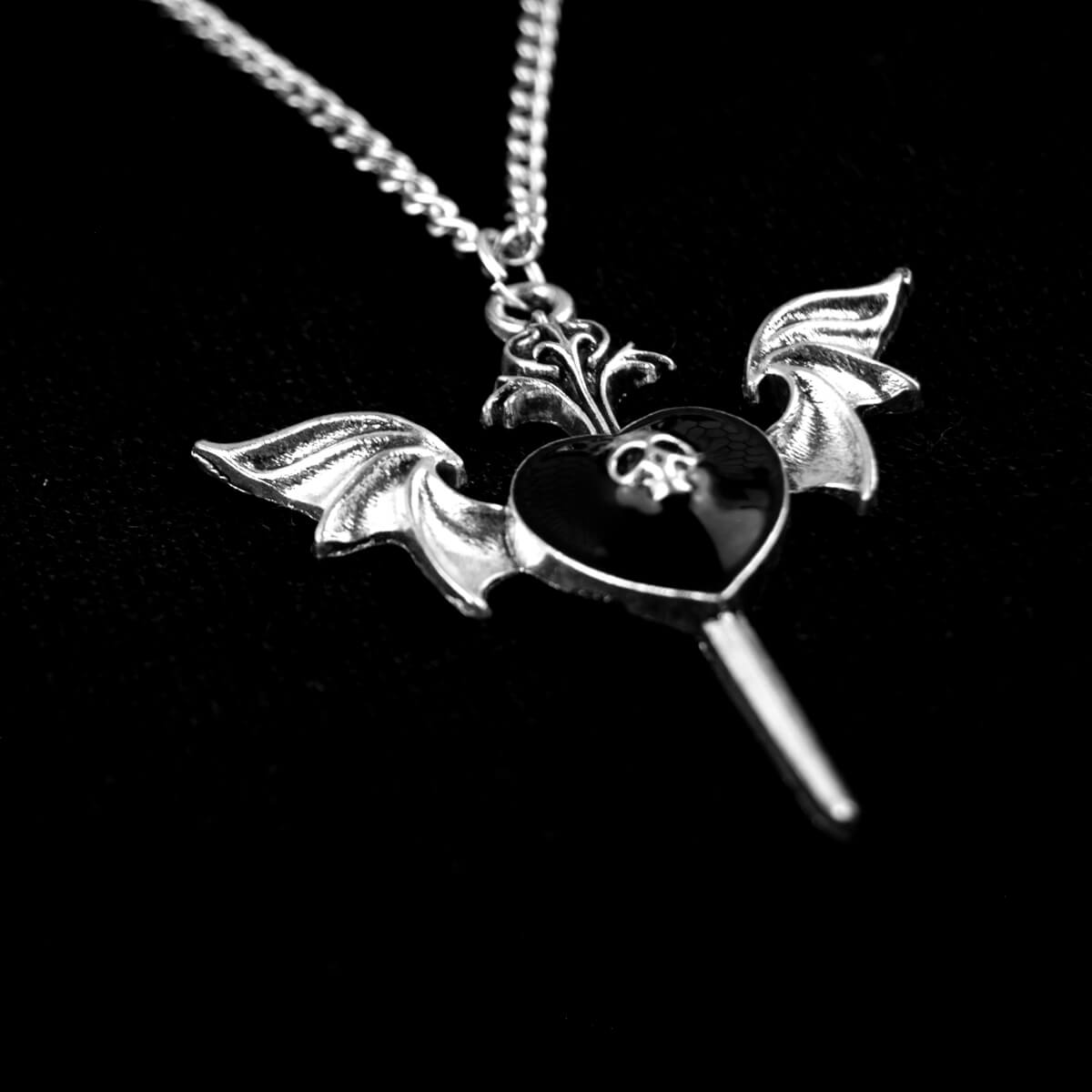 Black Winged Heart Sword Necklace | Occult Patches & Pins