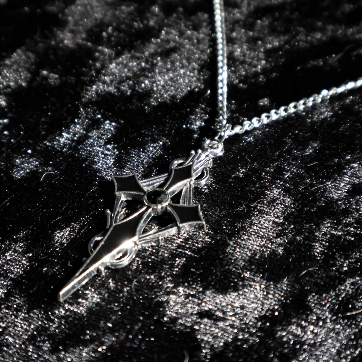 Gothic Cross Black Gem Necklace • Occult Patches & Pins