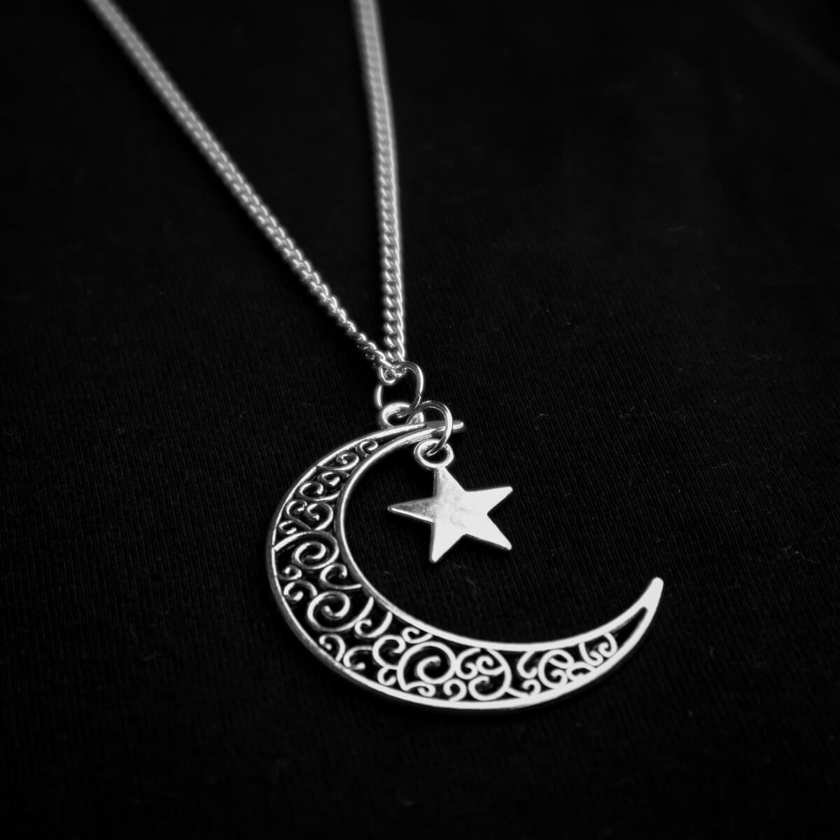 Filigree Moon & Star Necklace ⛧ Occult Patches & Pins