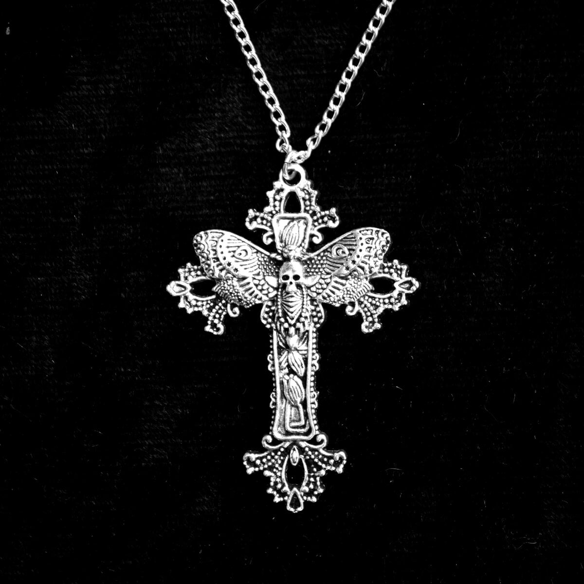 Moth Cross Necklace | Occult Patches Pins