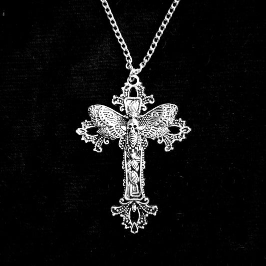 Moth Cross Necklace | Occult Patches Pins
