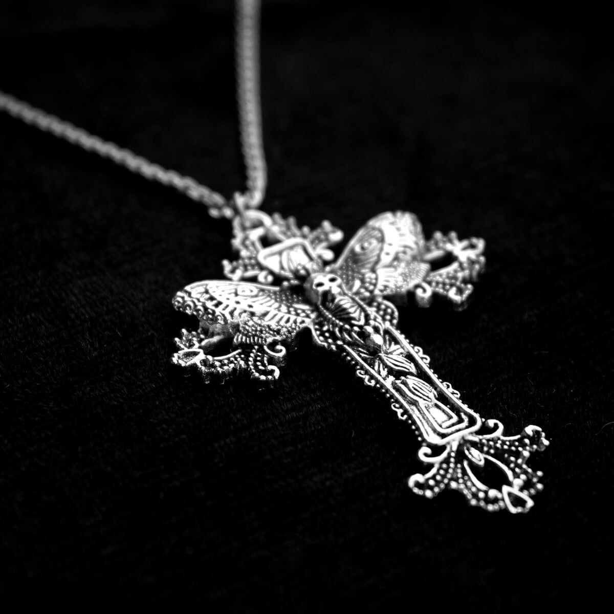 Moth Cross Necklace | Occult Patches Pins