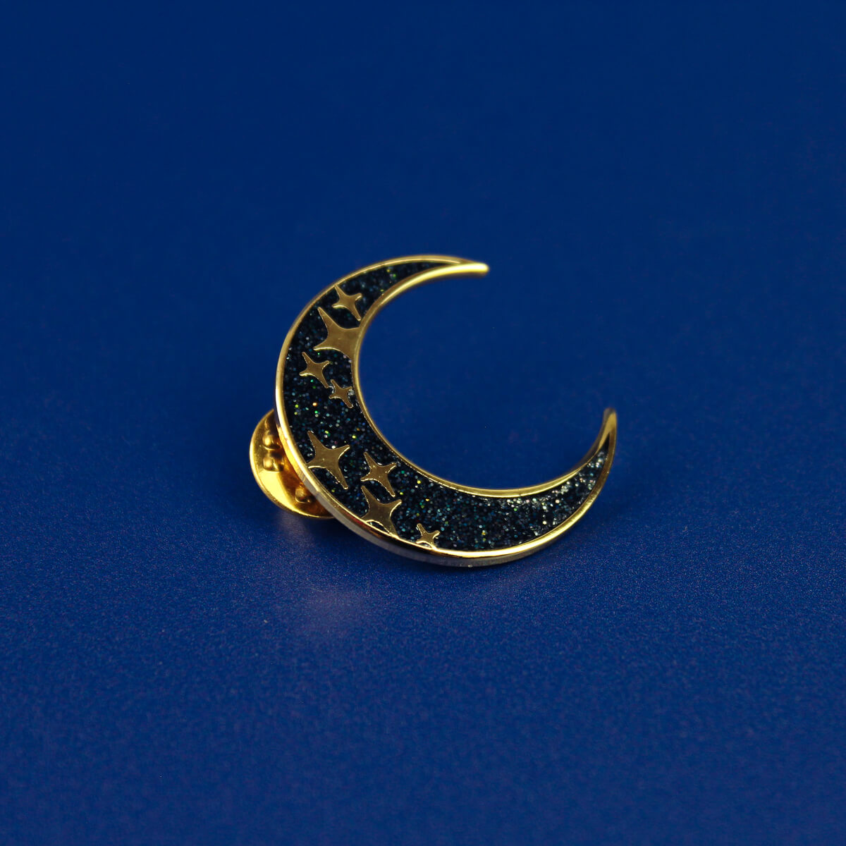Black and Gold Glitter Moon Enamel Pin | Occult Patches & Pins