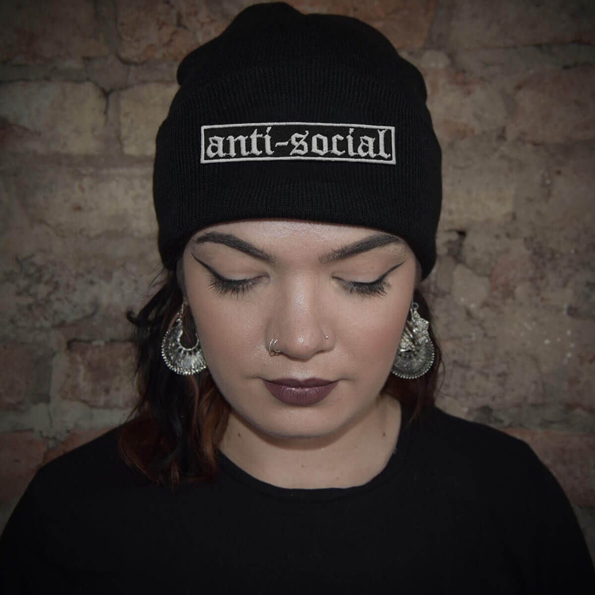 Anti-social Gothic Patch Black Beanie | Occult Patches & Pins