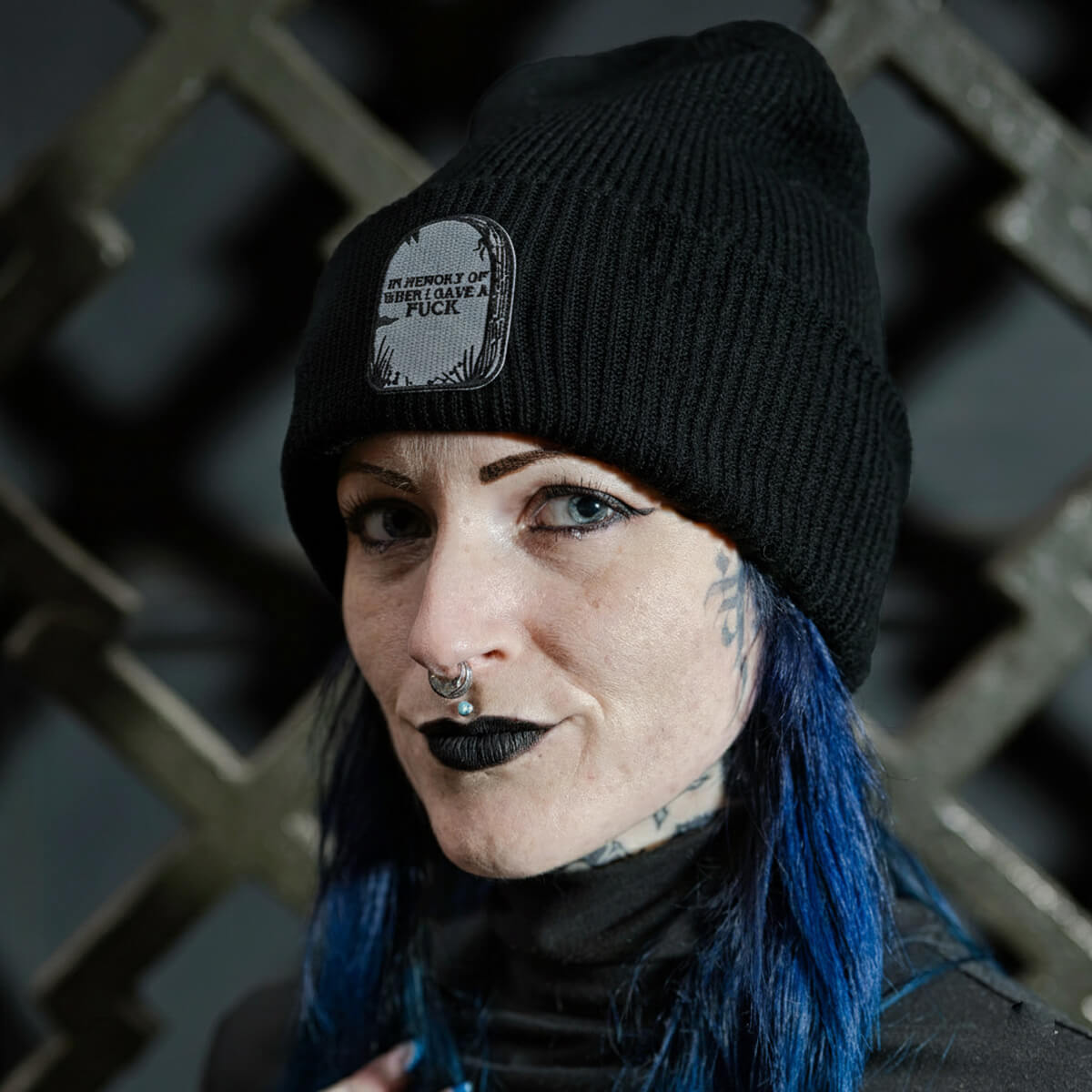 In Memory of When I Gave a Fuck Patch Black Beanie