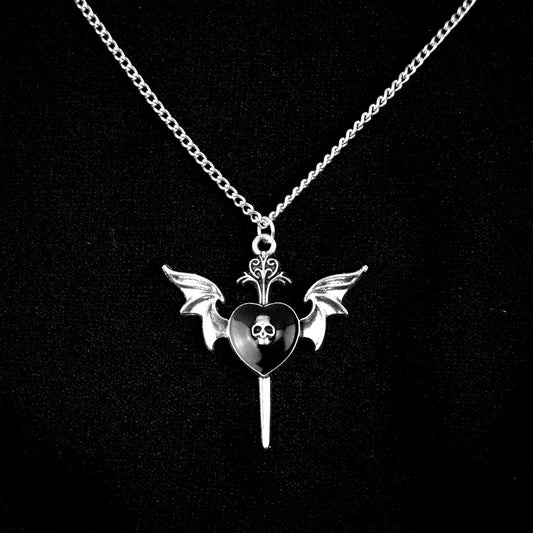 Black Winged Heart Sword Necklace | Occult Patches & Pins