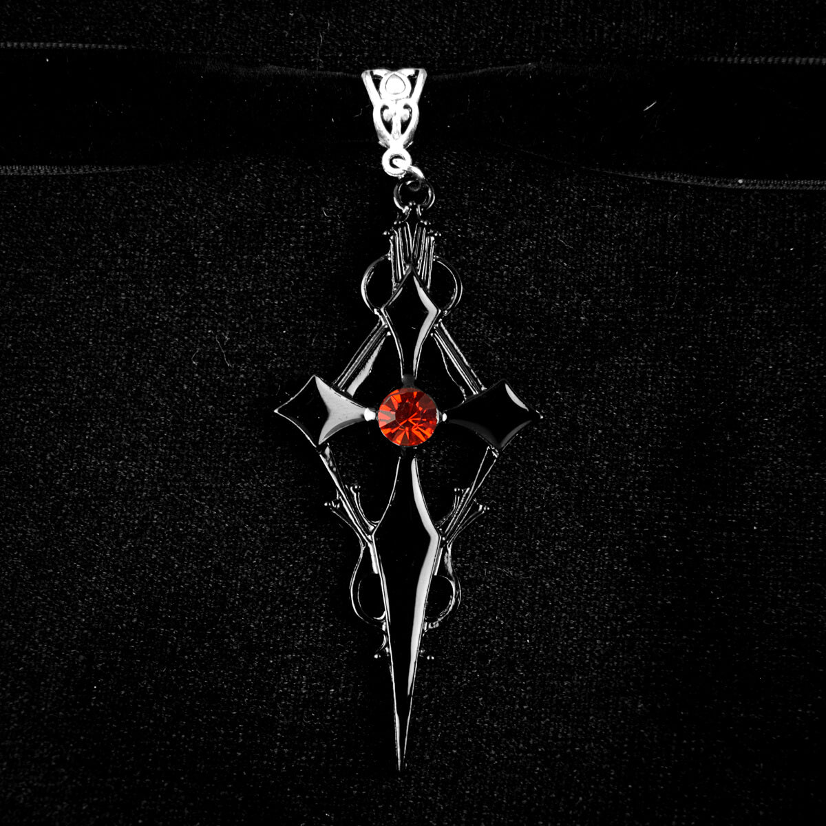 Black Cross Red Stone Choker | Occult Patches & Pins