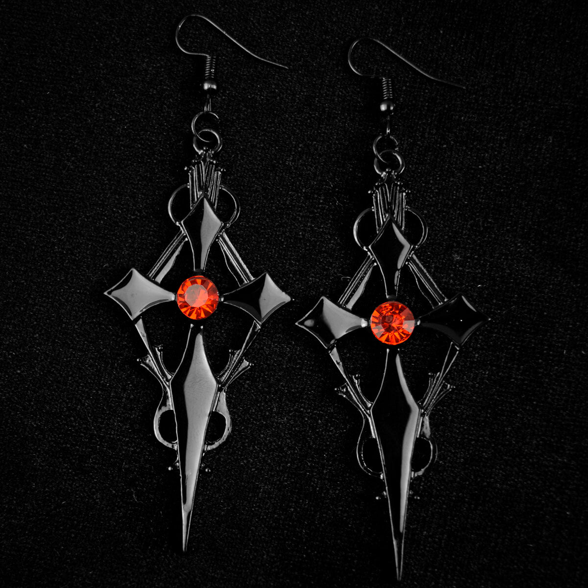 Black Cross Red Stone Earrings | Occult Patches & Pins