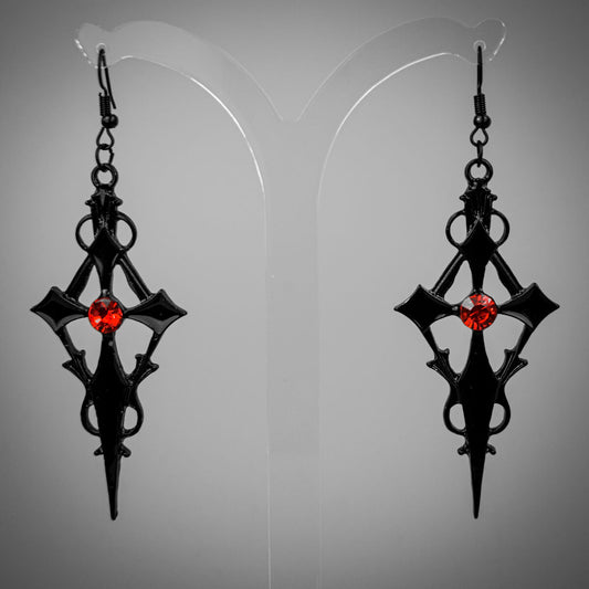 Black Cross Red Stone Earrings | Occult Patches & Pins