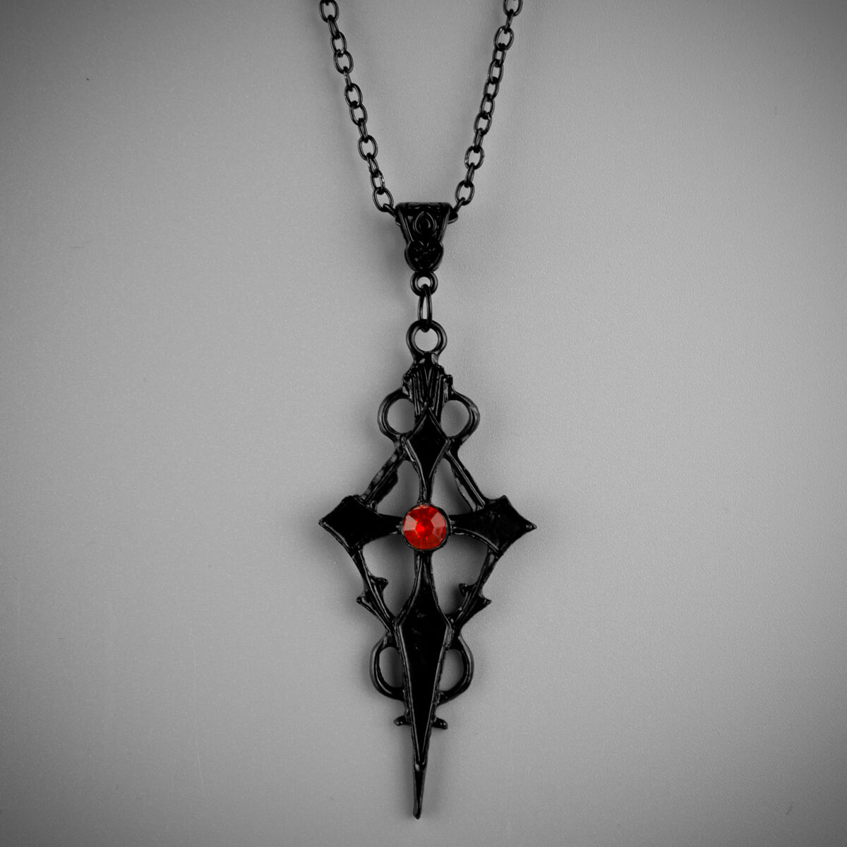 Black Cross Red Stone Necklace | Occult Patches & Pins