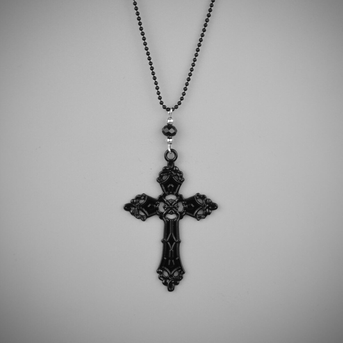 Black Cross on Black Ball Chain Necklace | Occult Patches & Pins