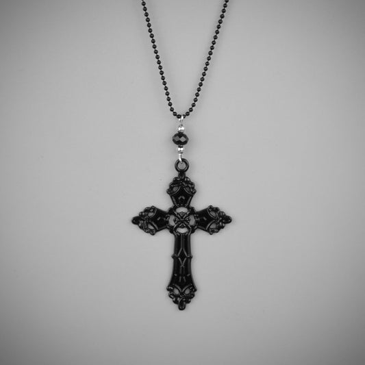 Black Cross on Black Ball Chain Necklace | Occult Patches & Pins