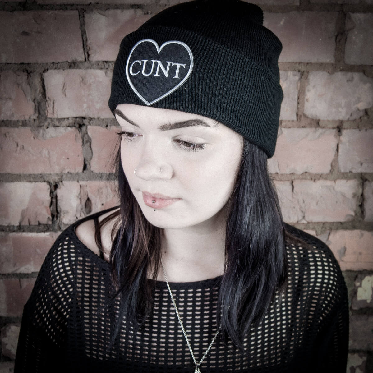 Cunt Black Heart Black Beanie | Occult Patches & Pins