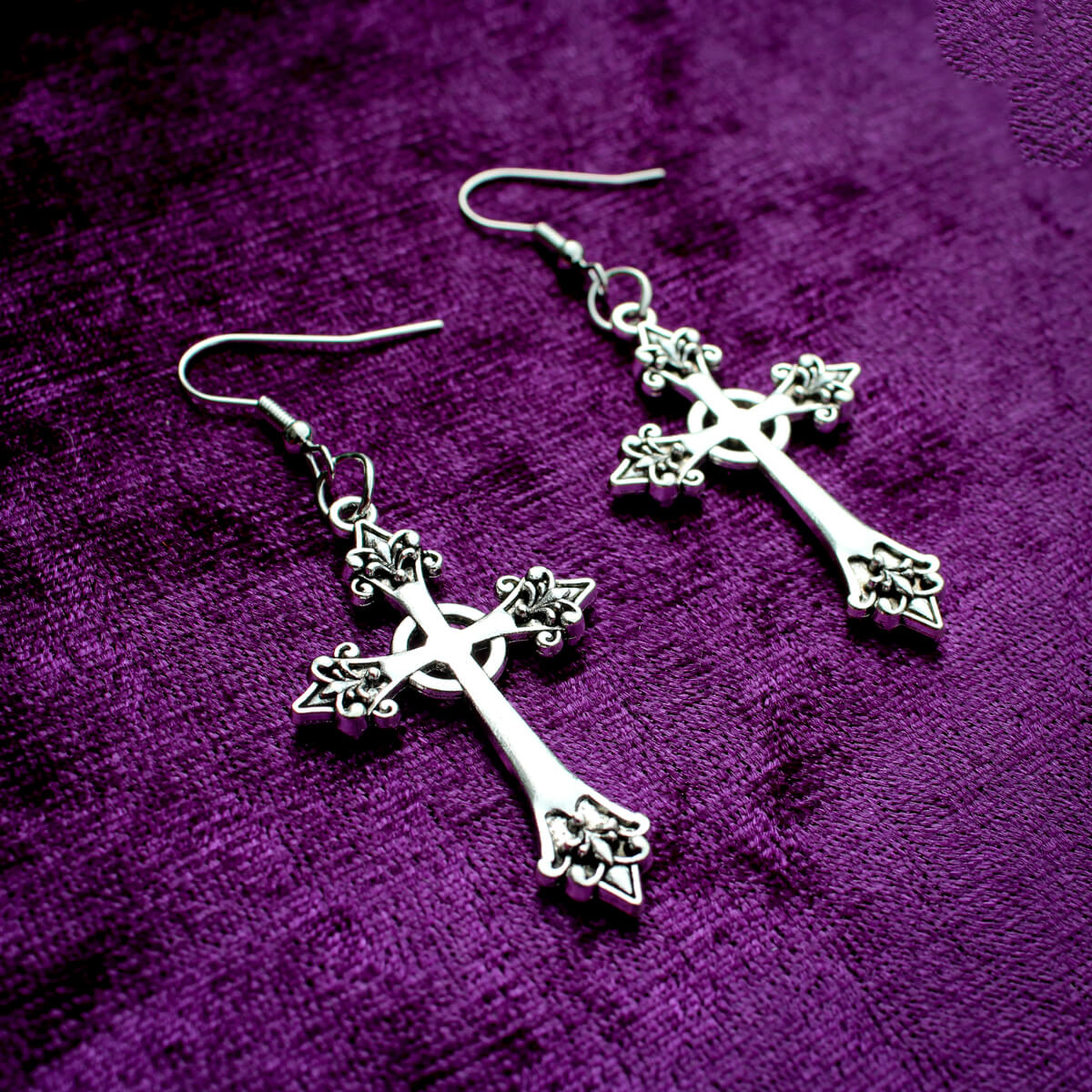 Silver Gothic Cross Earrings | Occult Patches & Pins