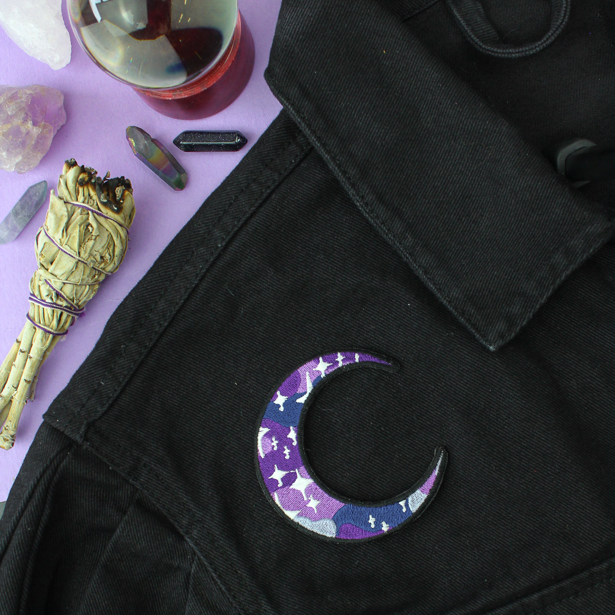 Purple Galaxy Crescent Moon Patch | Occult Patches & Pins