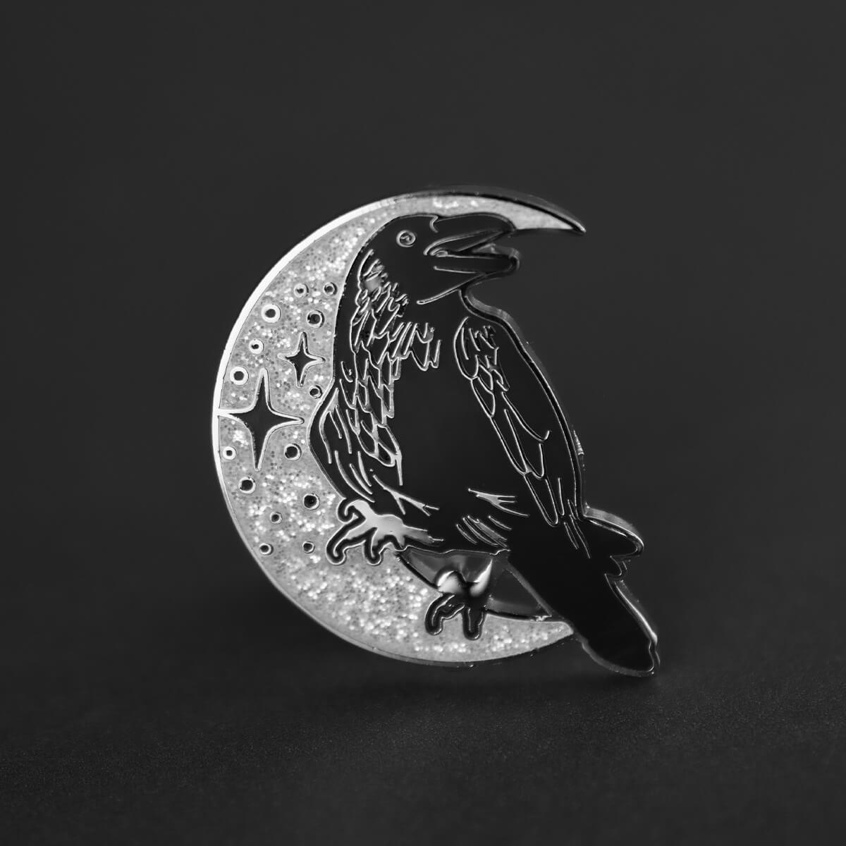 Glitter Raven Enamel Pin | Occult Patches & Pins