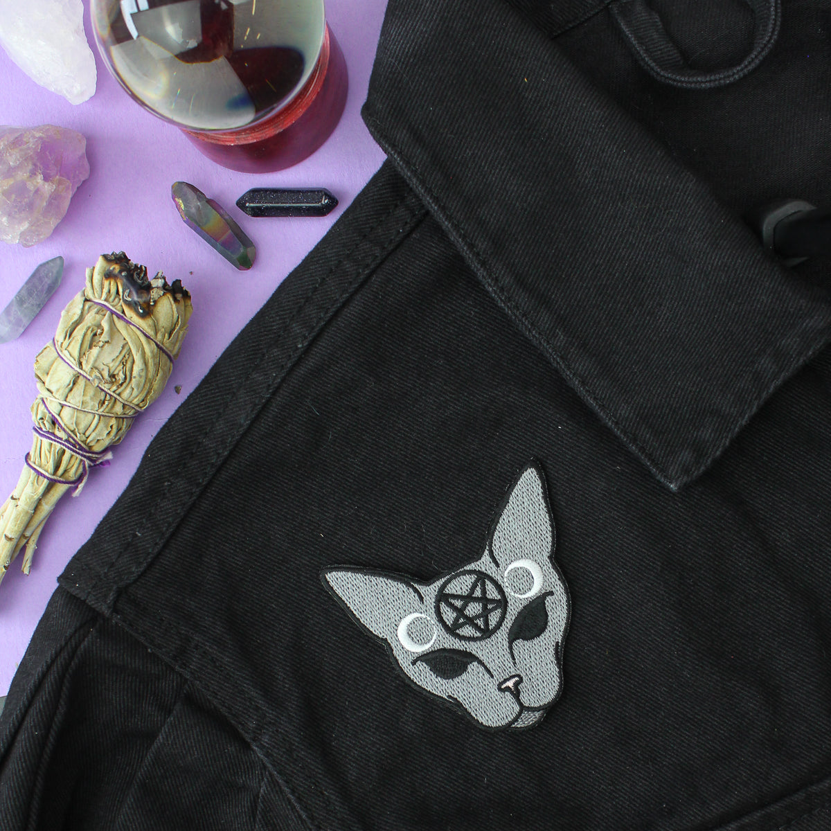 Gothic Cat Pentagram Moon Patch | Occult Patches & Pins