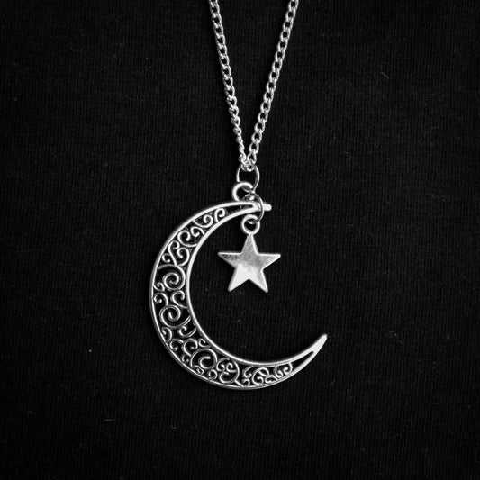 Filigree Moon & Star Necklace ⛧ Occult Patches & Pins