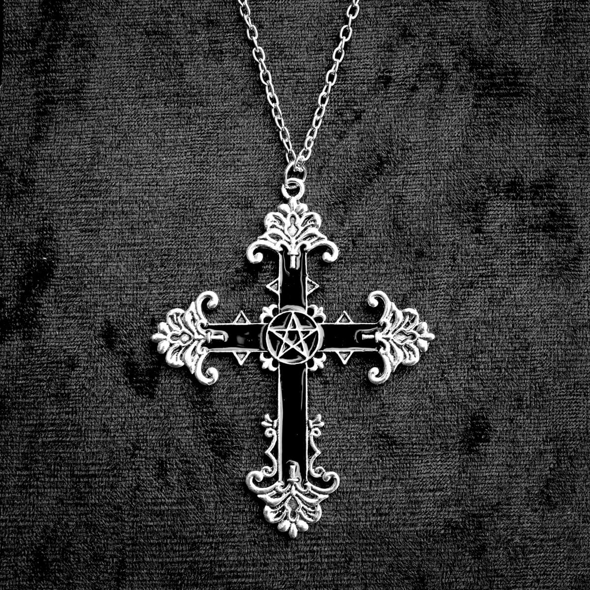 Black Cross With Pentagram Necklace | Occult Patches & Pins