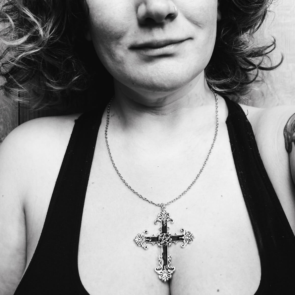 Black Cross With Pentagram Necklace | Occult Patches & Pins