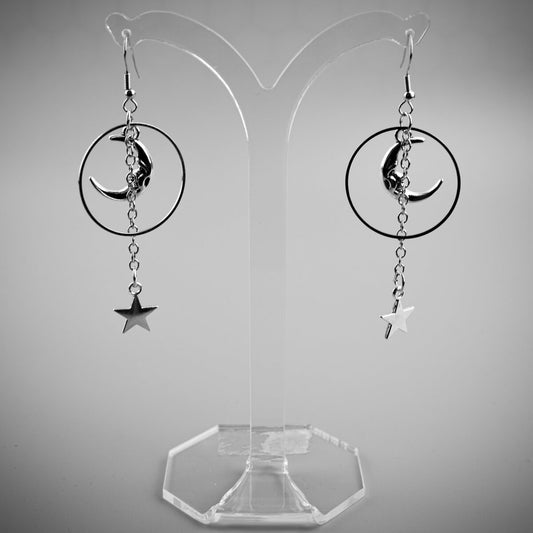 Moon & Star on Chain Earrings | Occult Patches & Pins