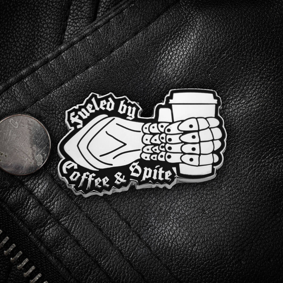 Fueled By Coffee & Spite Enamel Pin - Occult Patches & Pins
