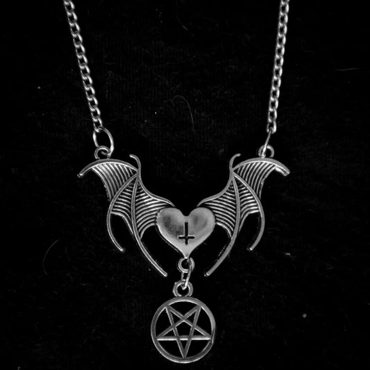 Winged Heart With Pentagram Charm Necklace • Occult Patches & Pins