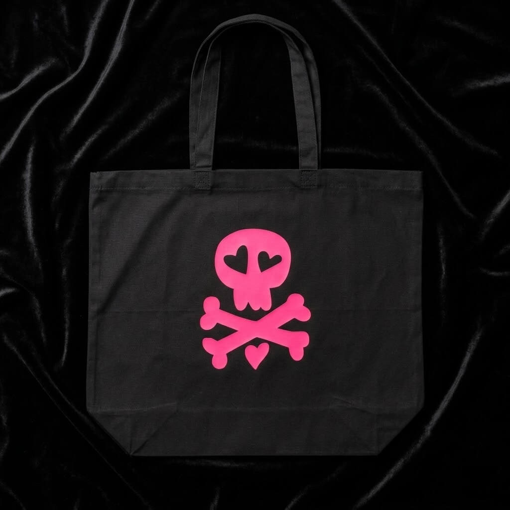 Cute Skull X-Large Black Tote Bag - Occult Patches & Pins