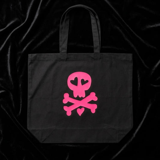 Cute Skull X-Large Black Tote Bag - Occult Patches & Pins