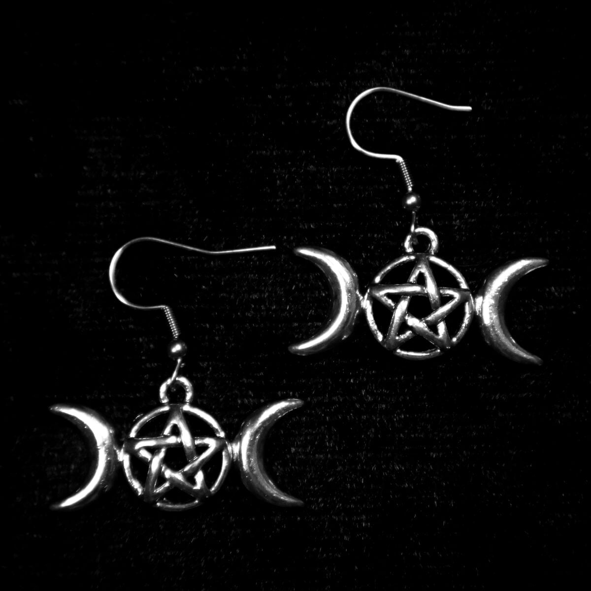 Pentagram & Moons Earrings • Occult Patches & Pins
